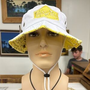 Good Vibes White and Yellow Bucket Hat NWT